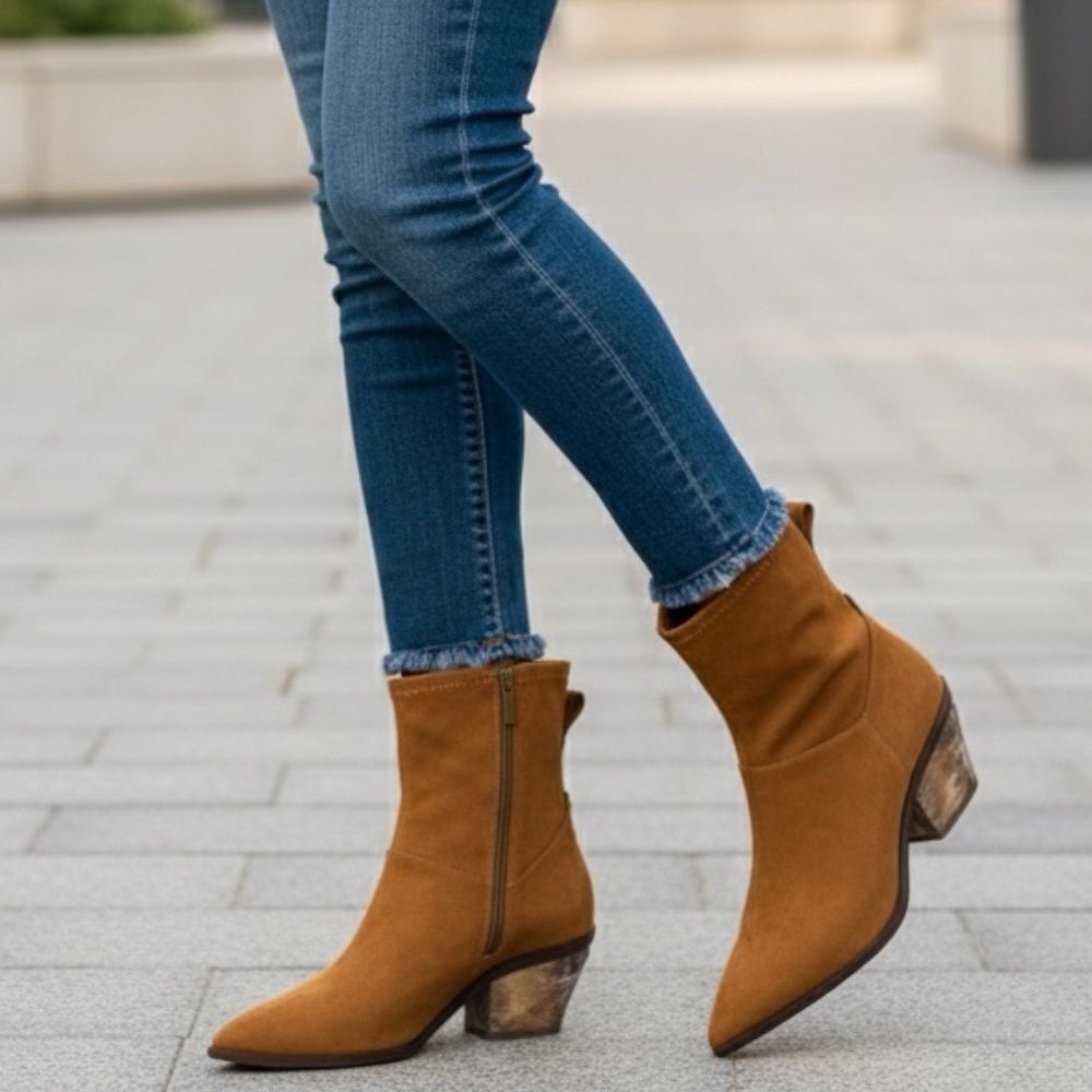 Franco Sarto Sammi Western-Inspired Ankle Boot Womens 7 Camel Fabric Pointed Toe
